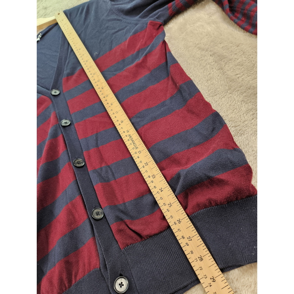 J. Lindeberg Cardigan in Navy Bordeaux Red Striped V-neck Buttons Size XL - Picture 7 of 10